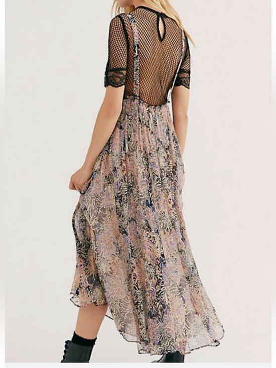 Free People Dresses & Skirts - Free People Sheer Floral Maxi Dress with Black Mesh Back